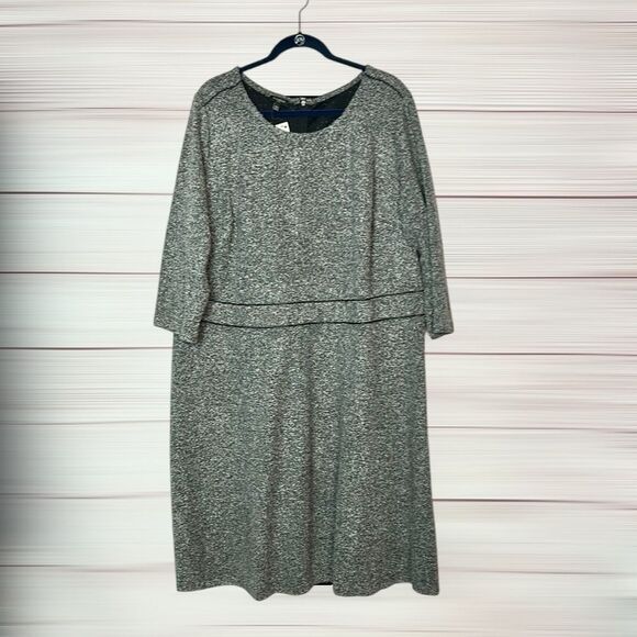 NWT Talbots Fit & Flare Dres Gray Black Tweed Leatherette Trim Knee Length 20W - Picture 2 of 14